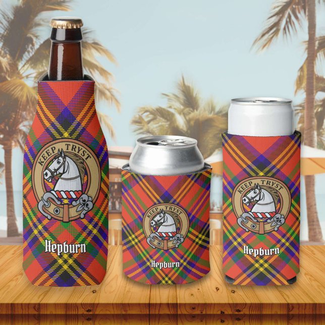 Clan Hepburn Crest over Tartan Bottle Cooler (Creator Uploaded)