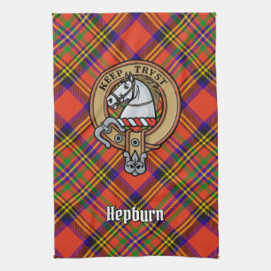 Clan Hepburn Crest over Tartan Kitchen Towel