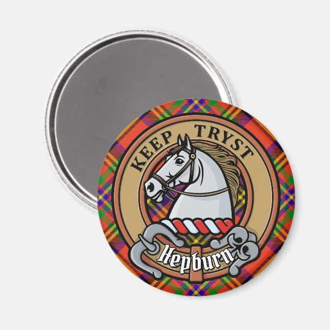 Clan Hepburn Crest over Tartan Magnet (Front/Back)