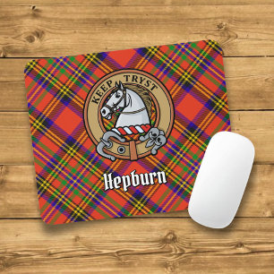 Clan Hepburn Crest over Tartan Mouse Pad