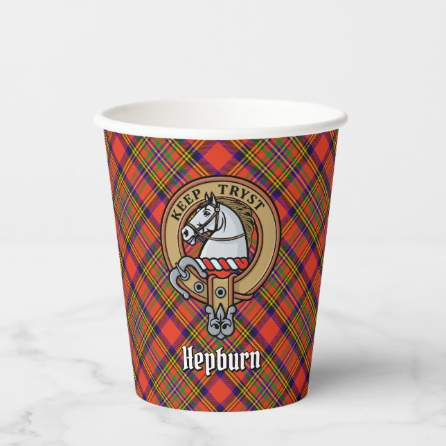 Clan Hepburn Crest over Tartan Paper Cups (Front)
