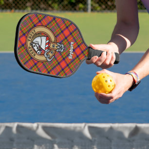Clan Hepburn Crest over Tartan Pickleball Paddle