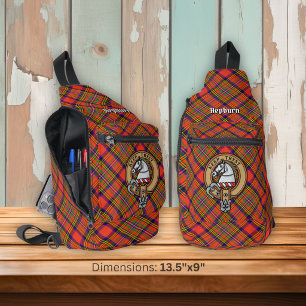 Clan Hepburn Crest over Tartan Sling Bag