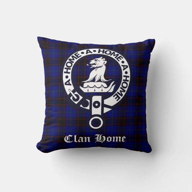 Clan Home Crest Badge and Tartan Throw Pillow (Front)