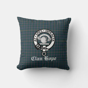 Clan Hope Crest Badge & Tartan Throw Pillow