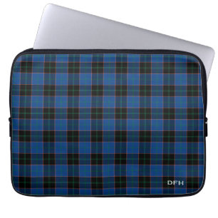 Clan Hume Tartan Blue and Black Plaid Monogram Laptop Sleeve