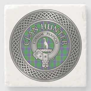 Clan Hunter Crest & Tartan Knot Stone Coaster