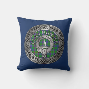 Clan Hunter Crest & Tartan Knot Throw Pillow