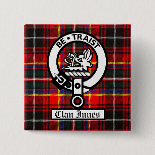 Clan Innes Crest Badge and Tartan 2 Inch Square Button