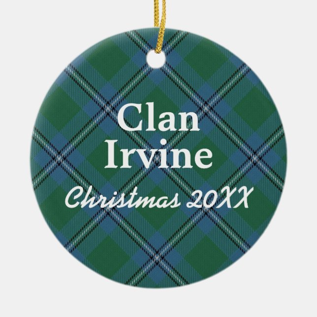Clan Irvine Scottish Tartan Ceramic Ornament (Front)