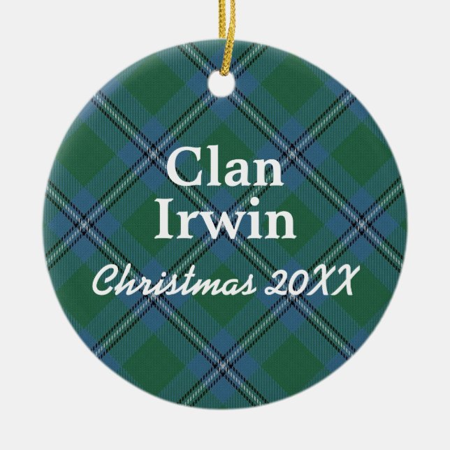 Clan Irwin Scottish Tartan Ceramic Ornament (Front)