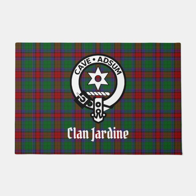 Clan Jardine Crest Badge And Tartan  Doormat (Front)