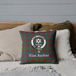 Clan Jardine Crest Badge And Tartan Throw Pillow