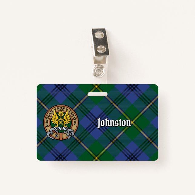 Clan Johnston Crest over Tartan Badge (Front with Clip)