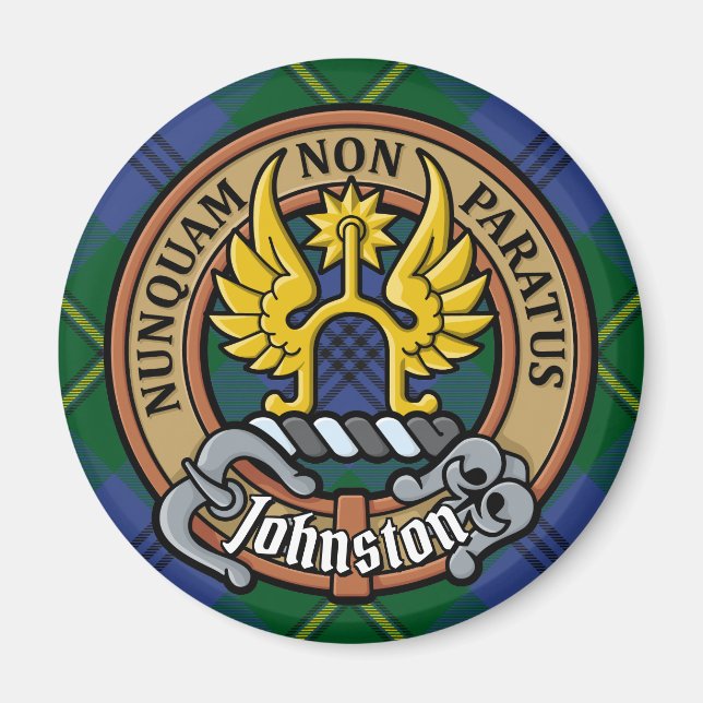 Clan Johnston Crest over Tartan Magnet (Front)