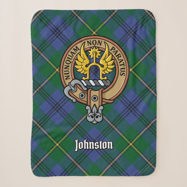 Clan Johnston Crest over Tartan Sherpa Blanket (Front)