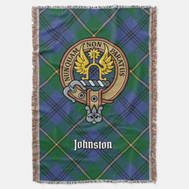 Clan Johnston Crest over Tartan Throw Blanket (Front Vertical)