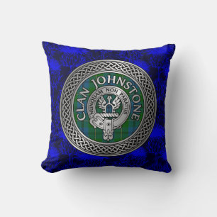 Clan Johnstone Crest & Tartan Knot Throw Pillow