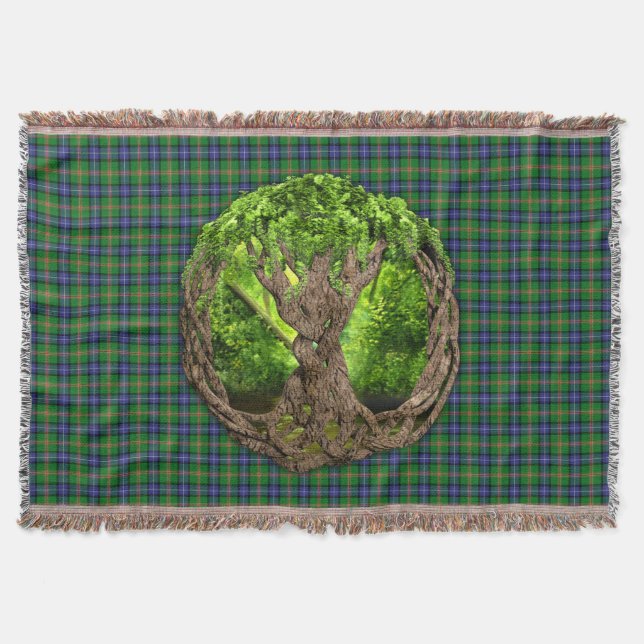 Clan Jones Tartan And Celtic Tree Of Life Throw Blanket (Front)