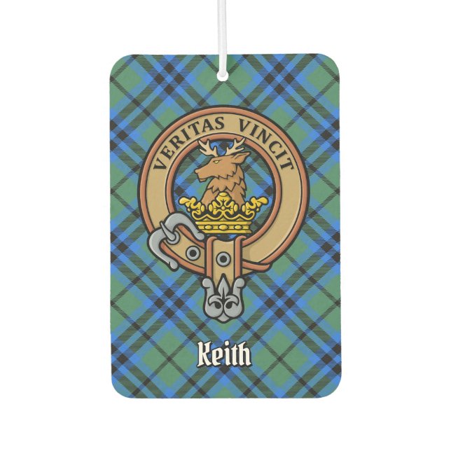 Clan Keith Crest over Tartan Air Freshener (Front)