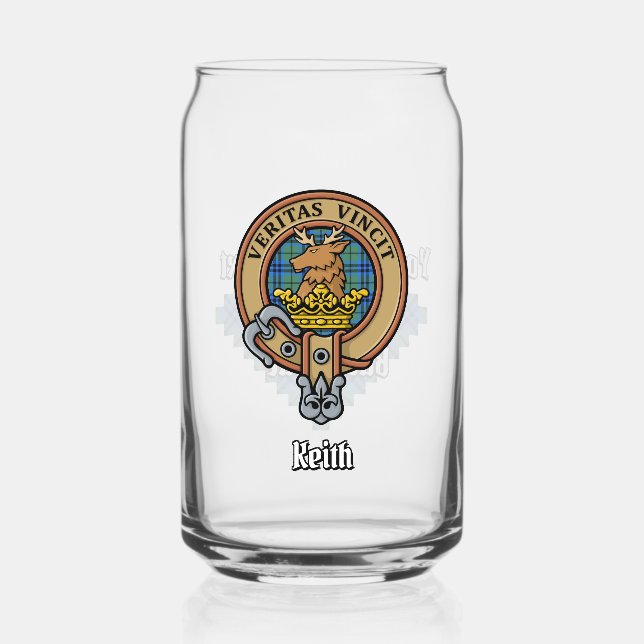 Clan Keith Crest over Tartan Can Glass (Front)