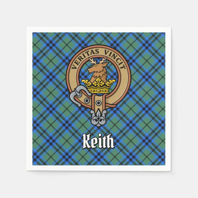 Clan Keith Crest over Tartan Napkin (Front)