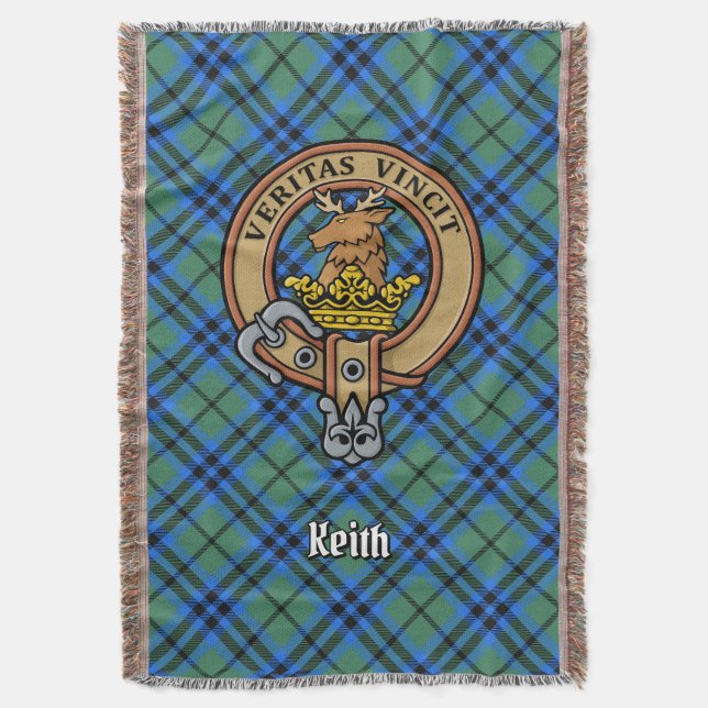 Clan Keith Crest over Tartan Throw Blanket (Front Vertical)