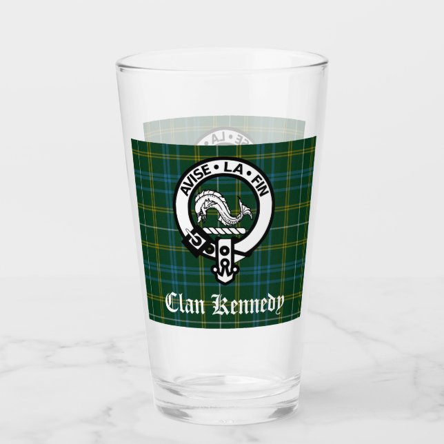 Clan Kennedy Crest Badge & Tartan  Glass (Front)