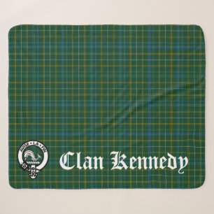 Clan Kennedy Crest Badge & Tartan Sherpa Blanket