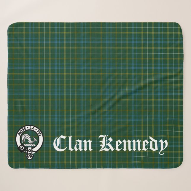 Clan Kennedy Crest Badge & Tartan Sherpa Blanket (Front (Horizontal))