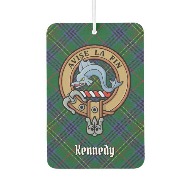 Clan Kennedy Crest over Tartan Air Freshener (Front)