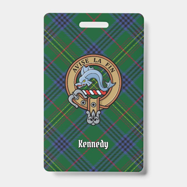 Clan Kennedy Crest over Tartan Badge (Front)