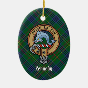 Clan Kennedy Crest over Tartan Ceramic Ornament