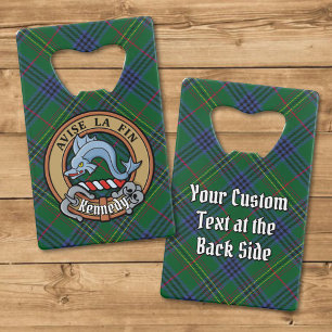 Clan Kennedy Crest over Tartan Credit Card Bottle Opener