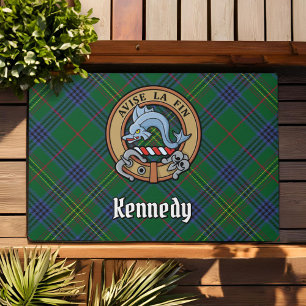 Clan Kennedy Crest over Tartan Doormat
