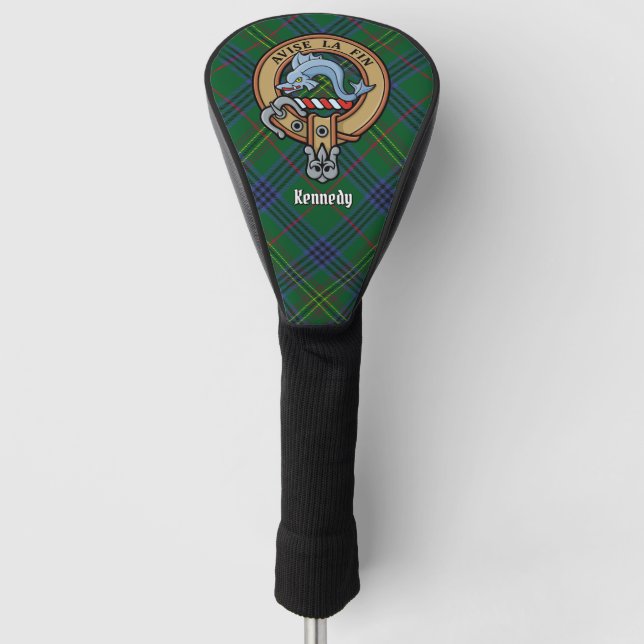 Clan Kennedy Crest over Tartan Golf Head Cover (Front)