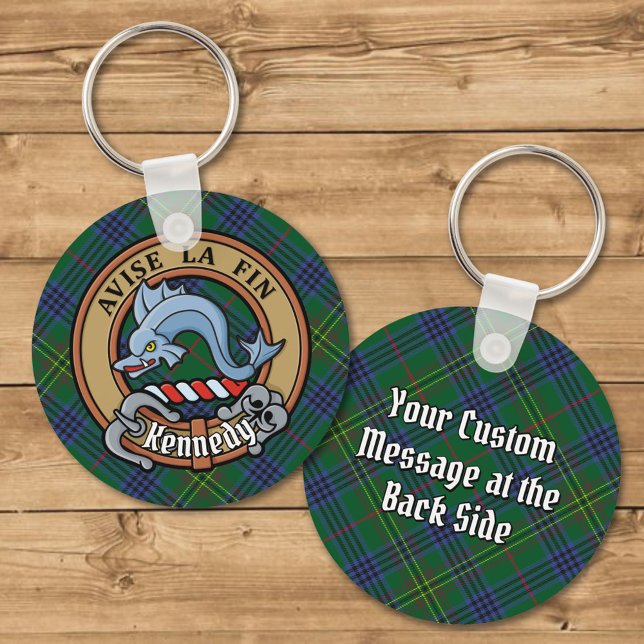 Clan Kennedy Crest over Tartan Keychain (Creator Uploaded)
