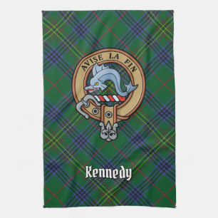 Clan Kennedy Crest over Tartan Kitchen Towel