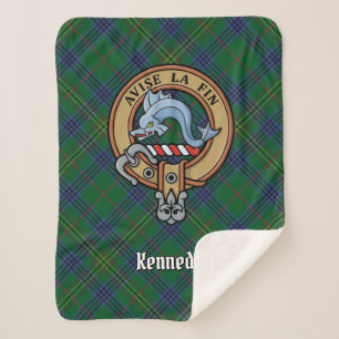 Clan Kennedy Crest over Tartan Sherpa Blanket
