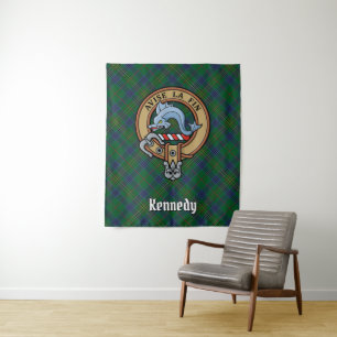 Clan Kennedy Crest over Tartan Tapestry