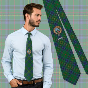 Clan Kennedy Crest over Tartan Tie