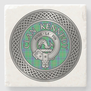 Clan Kennedy Crest & Tartan Knot Stone Coaster