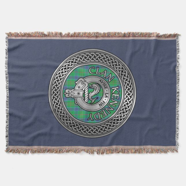 Clan Kennedy Crest & Tartan Knot Throw Blanket (Front)