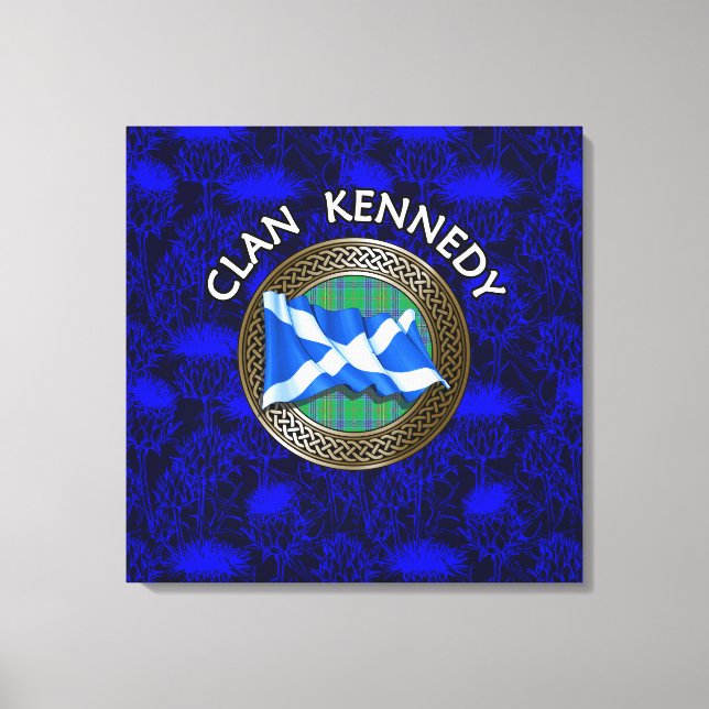 Clan Kennedy Tartan Knot & Flag Canvas Print (Front)