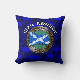 Clan Kennedy Tartan Knot & Flag Throw Pillow