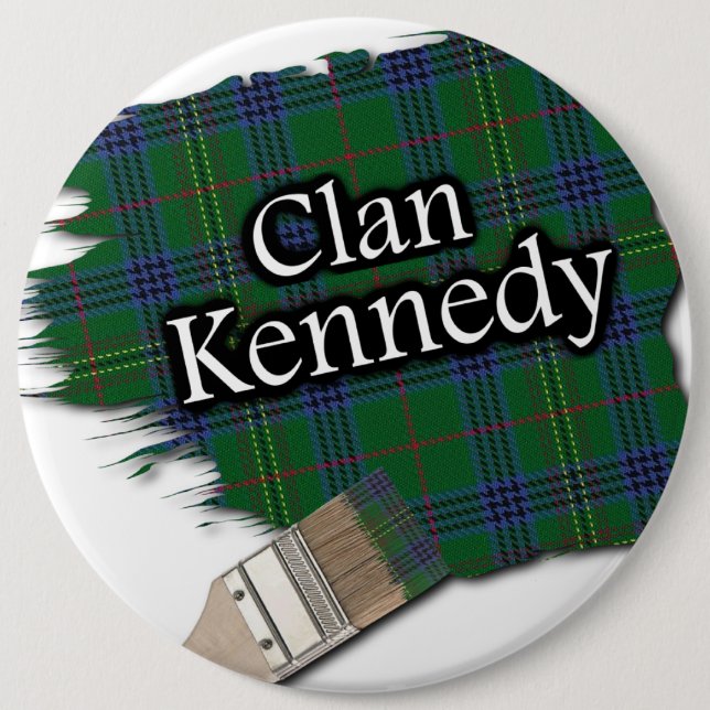 Clan Kennedy Tartan Paint Brush 6 Inch Round Button (Front)
