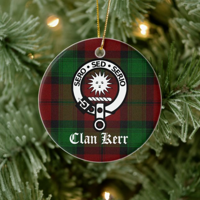 Clan Kerr Crest Badge and Tartan Ceramic Ornament (Tree)