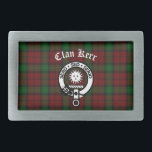 Clan Kerr Crest Badge Tartan Belt Buckle<br><div class="desc">Scottish Clan Kerr crest badge and customizable text on tartan background</div>