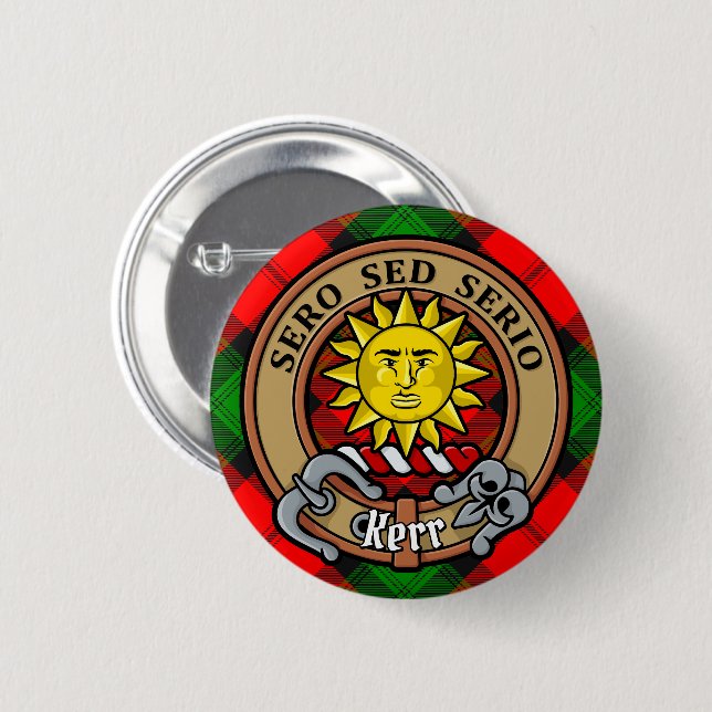 Clan Kerr Crest over Tartan 2 Inch Round Button (Front & Back)