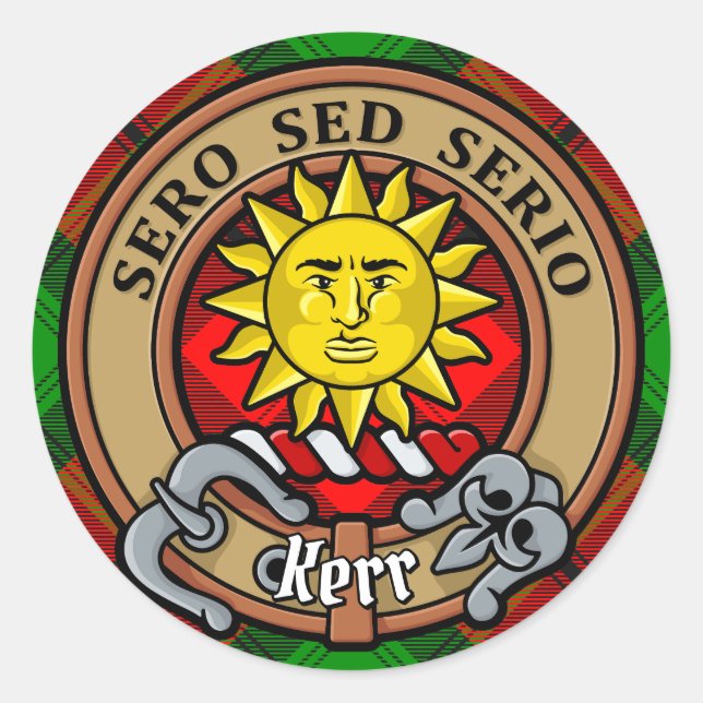 Clan Kerr Crest over Tartan Classic Round Sticker (Front)